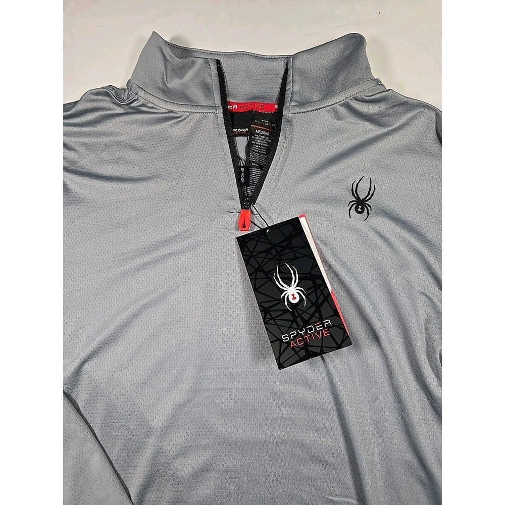 Spyder Active Mens Medium Sports Long Sleeve 1/4 Zip Shirt Gray nwt
